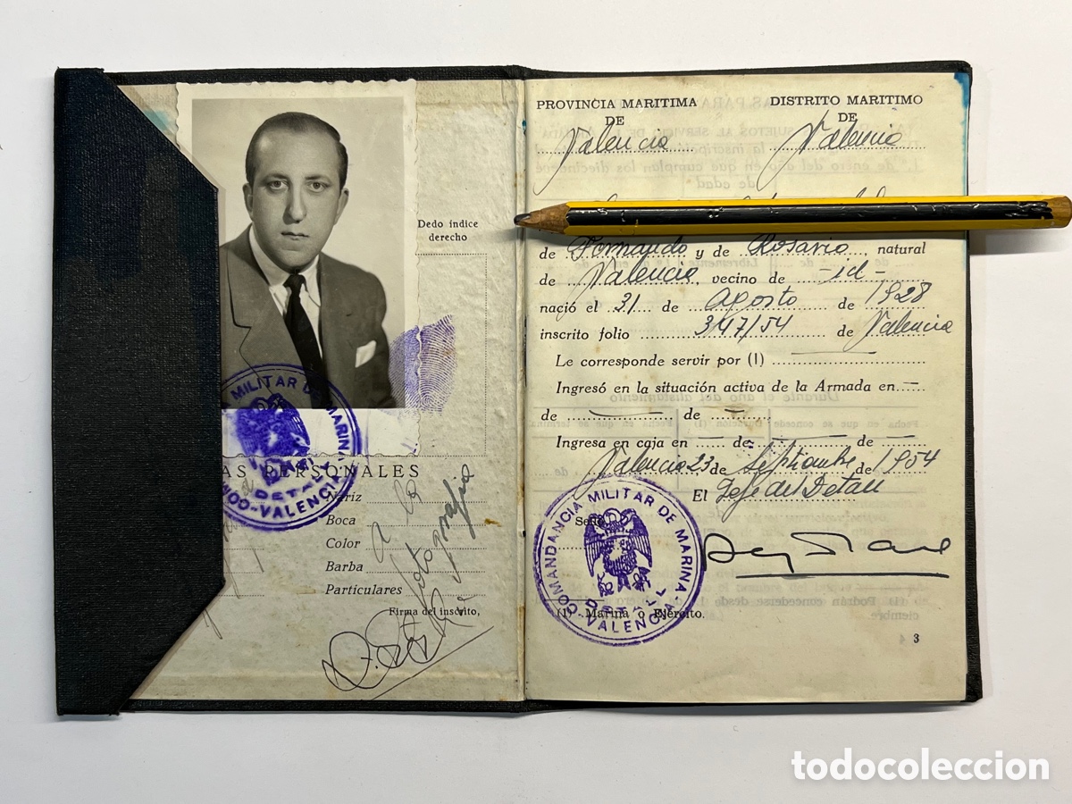 Documentos antiguos: COMANDANCIA MILITAR DE MARINA, Libreta de la Armada Espa&ntilde;ola, Valencia Distrito Mar&iacute;timo (a.1954)