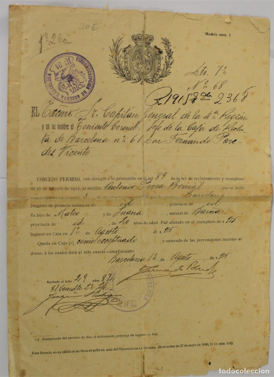 Documentos antiguos: DOCUMENTO MILITAR 1912 - Foto 1