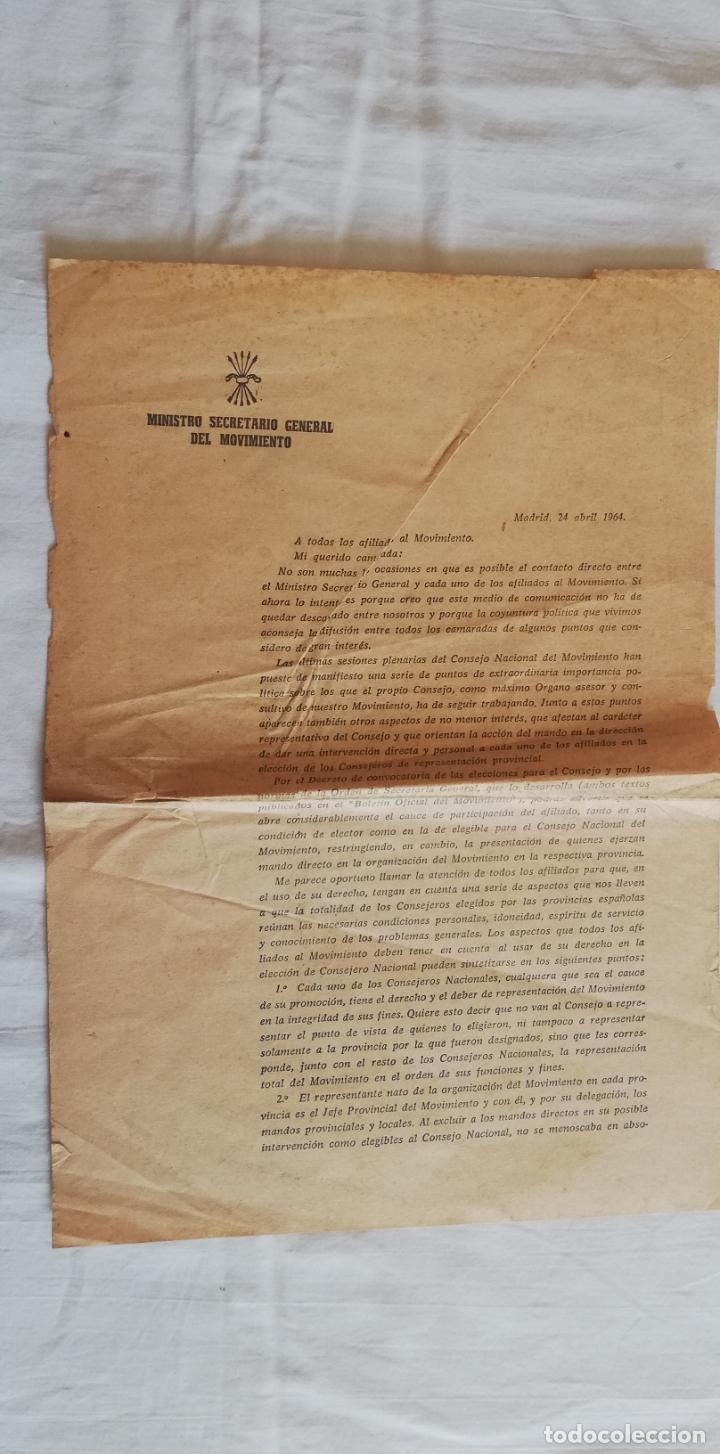 Documentos antiguos: ANTIGUA CARTA/ OLD LETTER : MINISTRO SECRETARIO GENERAL DEL MOVIMIENTO