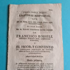 Documentos antiguos: BARCELONA 1723 - PLEITO FRANCISCO ROSELL NOTARIO CON PRIOR Y CONVENTO DE CARMELITAS DESCALZAS - VER