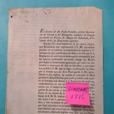 Documentos antiguos: RENOVACION REAL PERMISO AUTORIZA RELIGIONES REDENTORAS PARA PEDIR LIMOSNAS - MADIRD 1815
