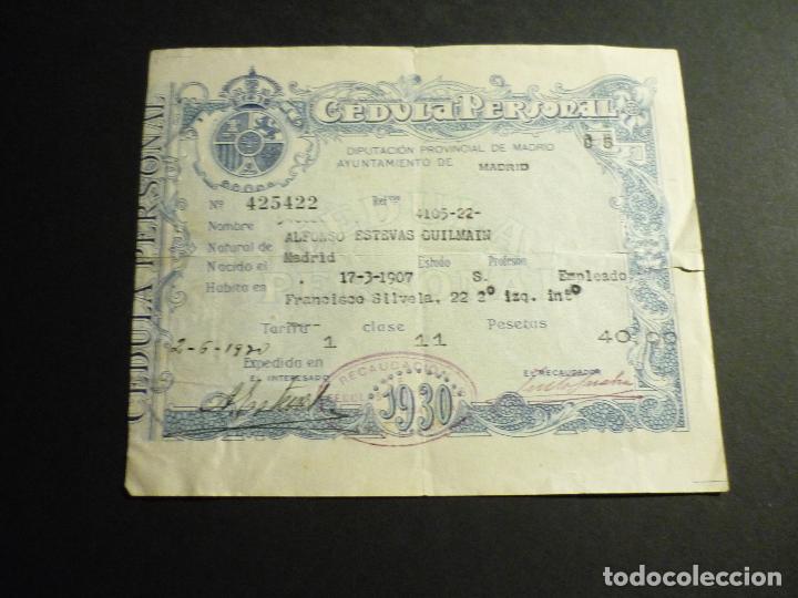 Documentos antiguos: MADRID 1930 CEDULA PERSONAL ALFONSO ESTEVAS GUILMAIN - Foto 1