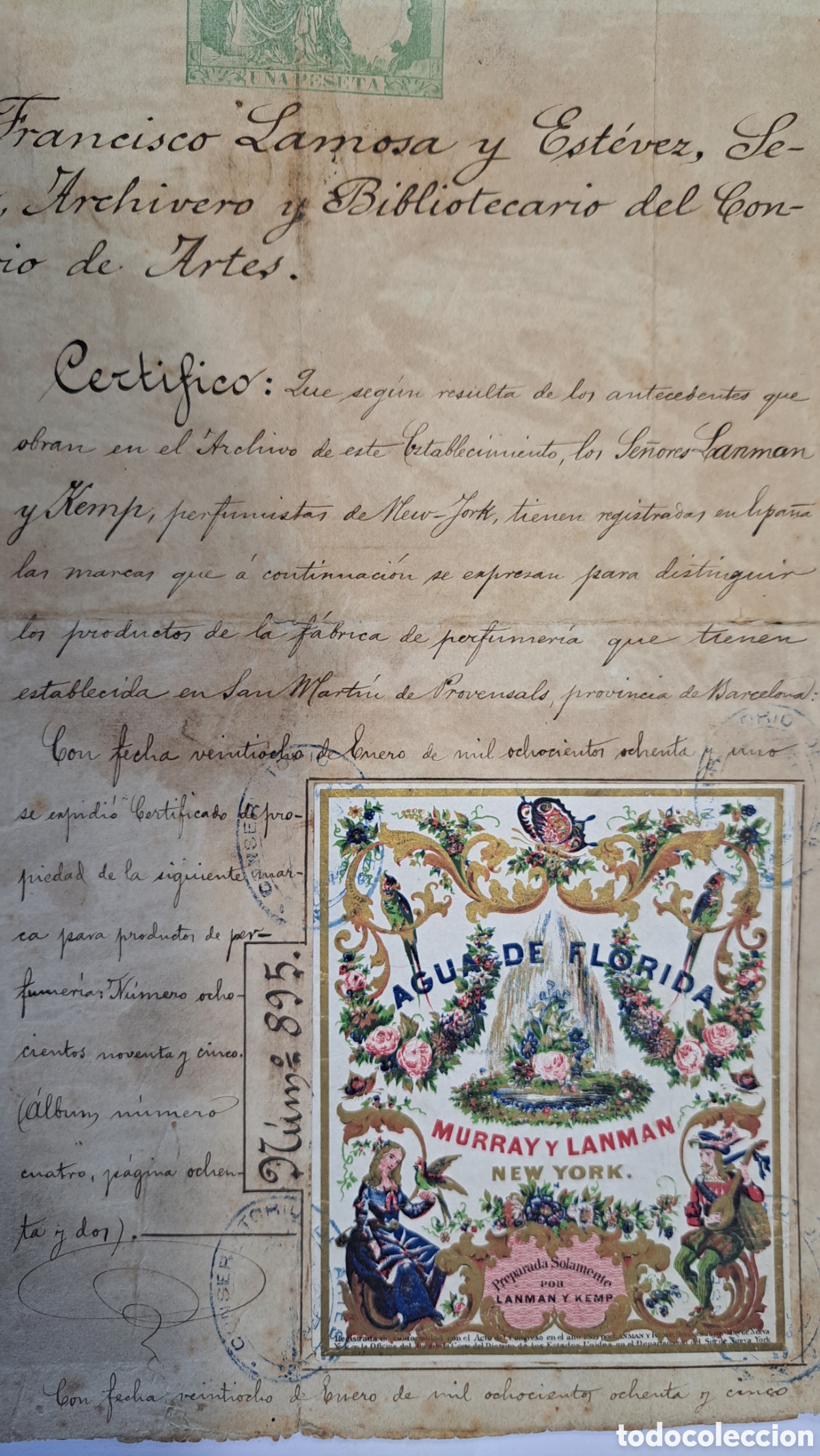 Documentos antiguos: Excepcionales documentos patentes de perfumes Murray y Lanman aprox 1882 - Foto 1
