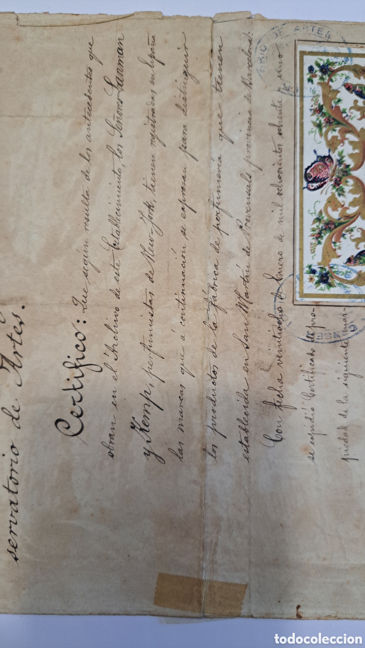 Documentos antiguos: Excepcionales documentos patentes de perfumes Murray y Lanman aprox 1882 - Foto 2