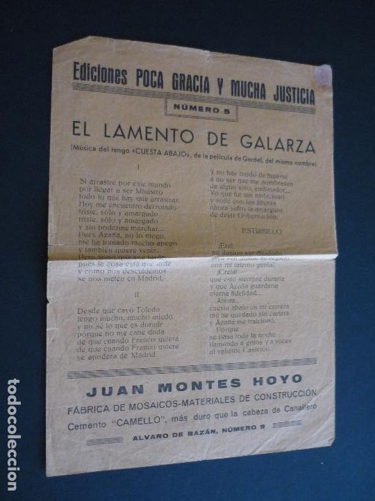 Documentos antiguos: MELILLA EDICIONES POCA GRACIA Y MUCHA JUSTICIA EL MARIDO DE LA PASIONARIA CANCIONERO GUERRA CIVIL