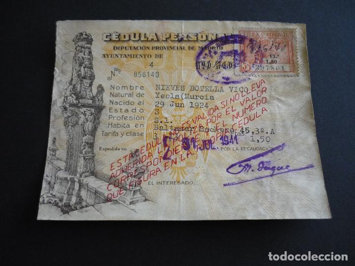 Documentos antiguos: CEDULA PERSONAL DIPUTACION MADRID 1940 MUJER NATURAL DE YECLA MURCIA