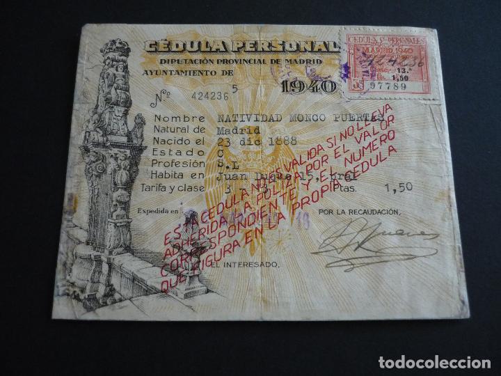Documentos antiguos: CEDULA PERSONAL DIPUTACION MADRID 1940 - Foto 1