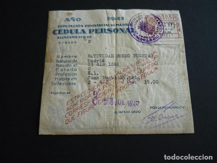 Documentos antiguos: CEDULA PERSONAL DIPUTACION MADRID 1941 - Foto 1