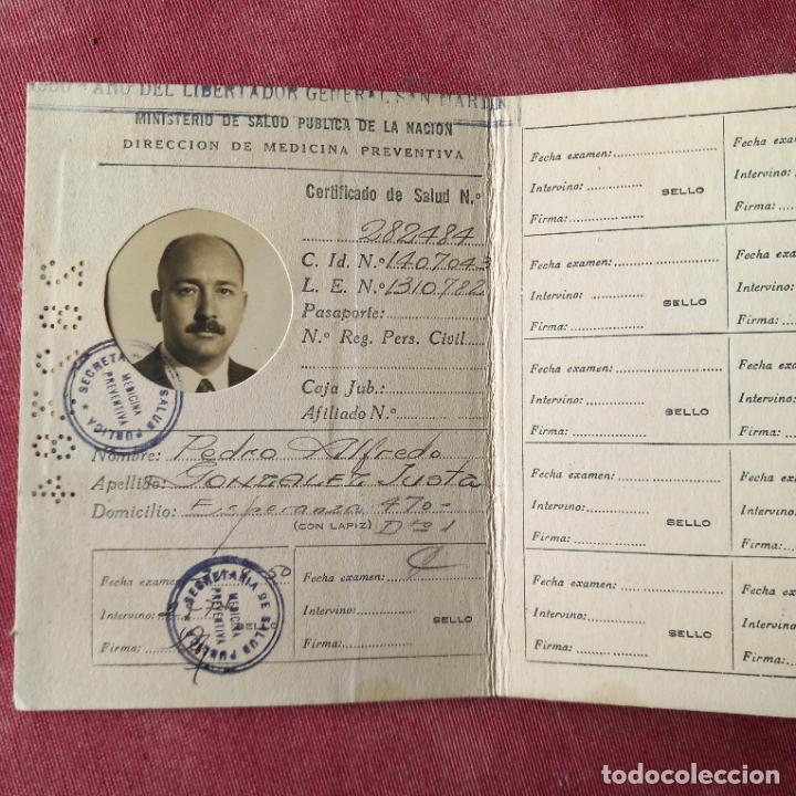 Documentos antiguos: Certificado de salud Rep&uacute;blica Argentina 1950 a&ntilde;o de Libertador General San Mart&iacute;n