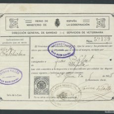 Documentos antiguos: RECIBO SERVICIOS VETERINARIOS AÑO 1928 SELLO IMPRESO COLEGIO VETERINARIOS LERIDA ANTONIO PALLES. Lote 400548879