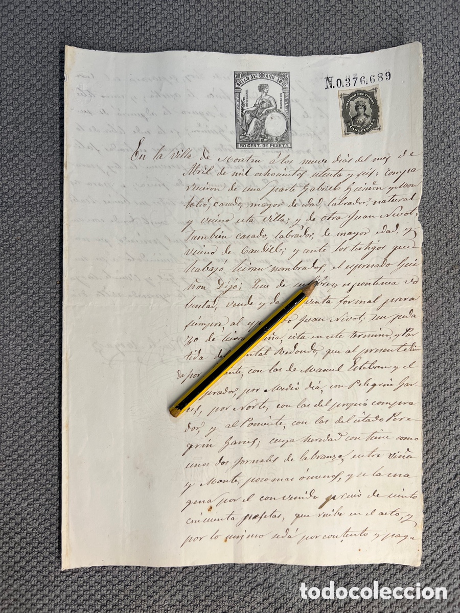 Documentos antiguos: MONTAN Castell&oacute;n. Documento venta de una finca y tierras&hellip; (a.1863) curioso relato..