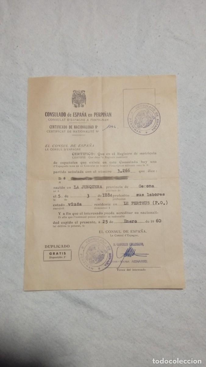 Documentos antiguos: CERTIFICADO DE NACIONALIDAD DEL A&Ntilde;O 1960 - Foto 1