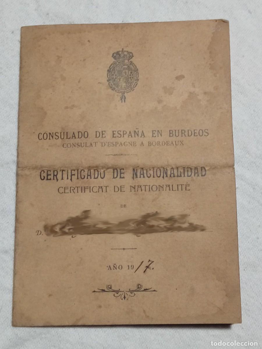 Documentos antiguos: Certificado de nacionalidad del a&ntilde;o 1917 - Foto 1