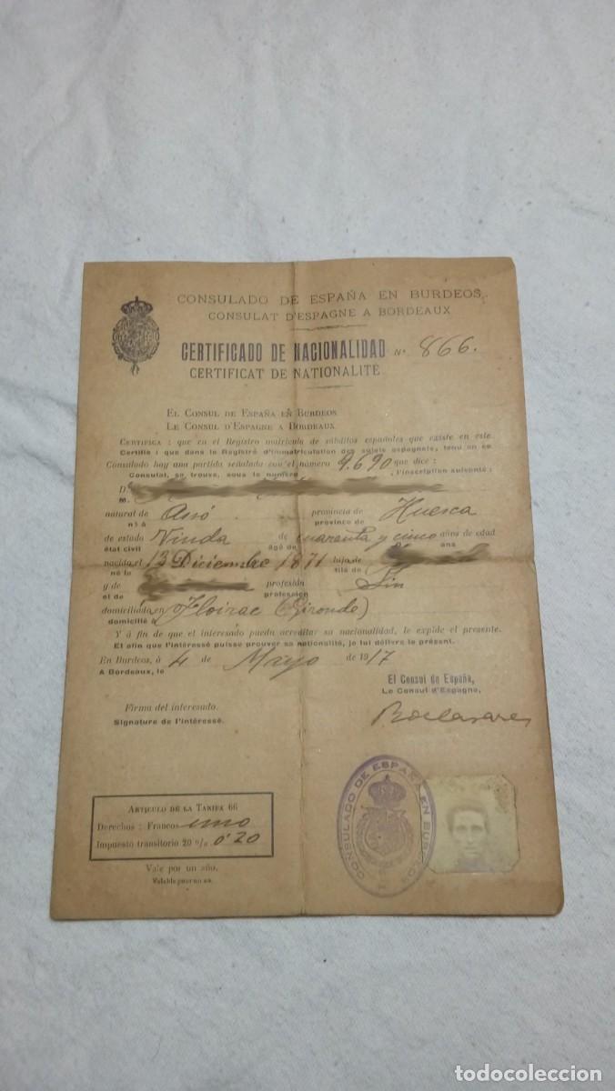 Documentos antiguos: Certificado de nacionalidad del a&ntilde;o 1917 - Foto 2