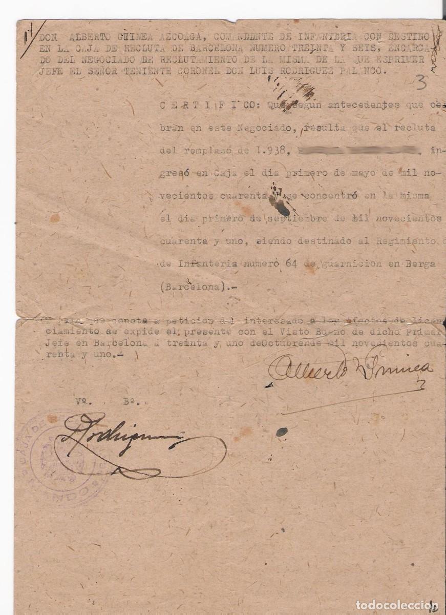 Documentos antiguos: CERTIFICADO DE LICENCIAMIENTO DE 1941 - Foto 1