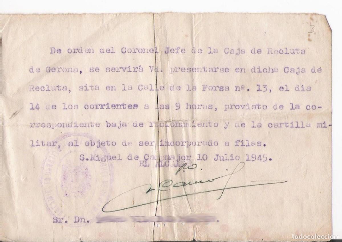 Documentos antiguos: PRESENTACION EN CAJA DE RECLUTA DE 1945 - Foto 1