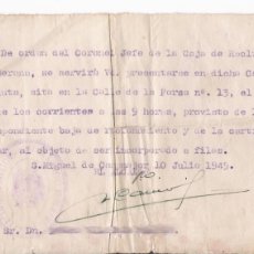 Documentos antiguos: PRESENTACION EN CAJA DE RECLUTA DE 1945. Lote 401197539