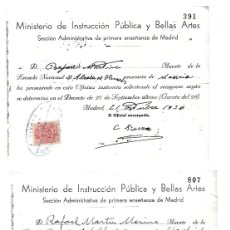 Documentos antiguos: M150- 2 RECIBOS DEL MINISTERIO INSTRUCION PUBLICA Y BELLAS ARTES-ALCALA DE HENARES 1.936 Y1937. Lote 402189364