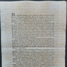 Documentos antiguos: 1813 ESPAÑA FERNANDO VII * DECRETO CORTES DE CÁDIZ * MAESTRIAS DE PLATA DE LOS BUQUES DE GUERRA *