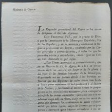 Documentos antiguos: 1813 ESPAÑA FERNANDO VII * DECRETO CORTES DE CÁDIZ * IGUALDAD ESTATUS PLEBEYOS Y NOBLEZA