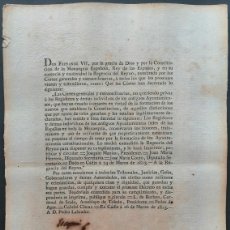 Documentos antiguos: 1813 ESPAÑA FERNANDO VII * DECRETO CORTES DE CÁDIZ * AYUNTAMIENTOS CONSTITUCIONALES Y REGIDORES
