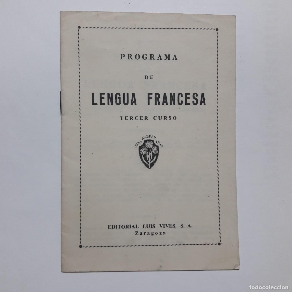 Documentos antiguos: Programa lengua francesa Luis Vives Zaragoza - Foto 1