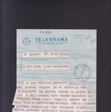 Documentos antiguos: TELEGRAMA 22 DICIEMBRE 1973 - INDICACIÓN AL DEPORTE, BANDERAS - POR ATENTADO PRESIDENTE - ALCOY. Lote 403338799