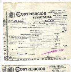 Documentos antiguos: M150- TIELMES 1935 - 1º-2º-3º Y 4º TRIMESTRE CONTRIBUCIÓN RIQUEZA URBANA -CALLE REAL. Lote 403354224