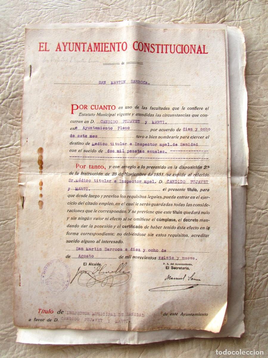 Documentos antiguos: historial con documentos cerificados de medico candido pujavet marti sant marti de sarroca