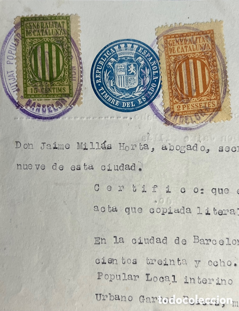 Old Documents: GENERALITAT DE CATALUNYA. JUTJAT POPULAR, No.9, Septiembre de 1938. Sellos y Timbres Rep&uacute;blica