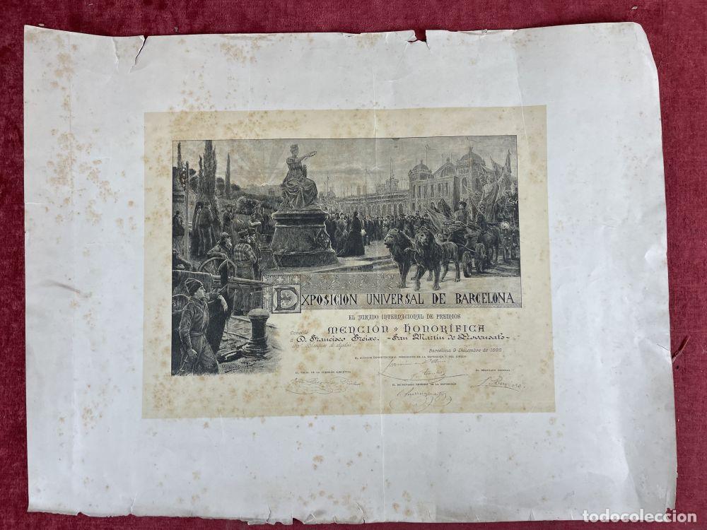 Documentos antiguos: TITULO MENCION HONORIFICA. EXPOSICI&Oacute;N UNIVERSAL DE BARCELONA. 1888 - Foto 3