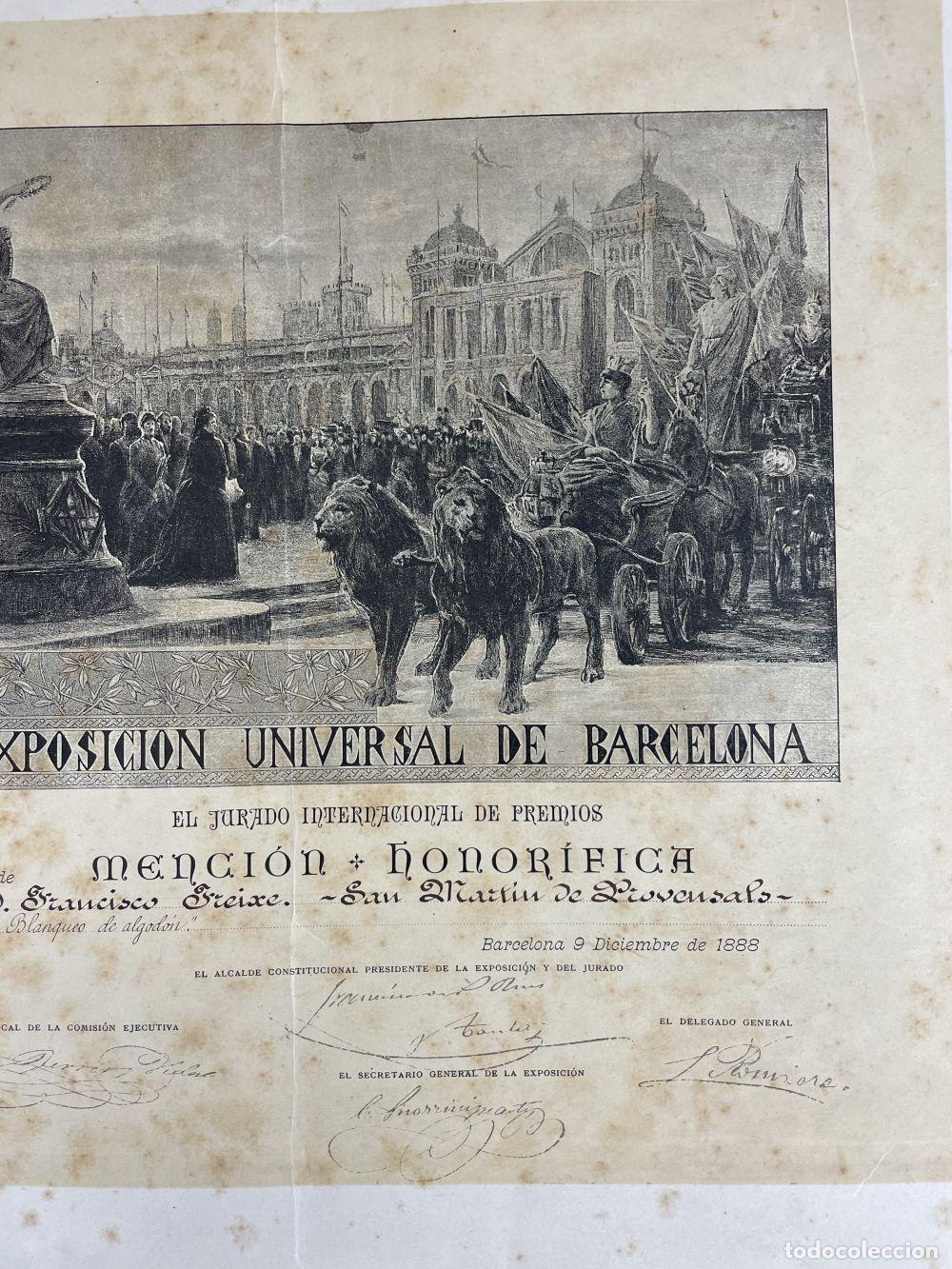 Documentos antiguos: TITULO MENCION HONORIFICA. EXPOSICI&Oacute;N UNIVERSAL DE BARCELONA. 1888 - Foto 4