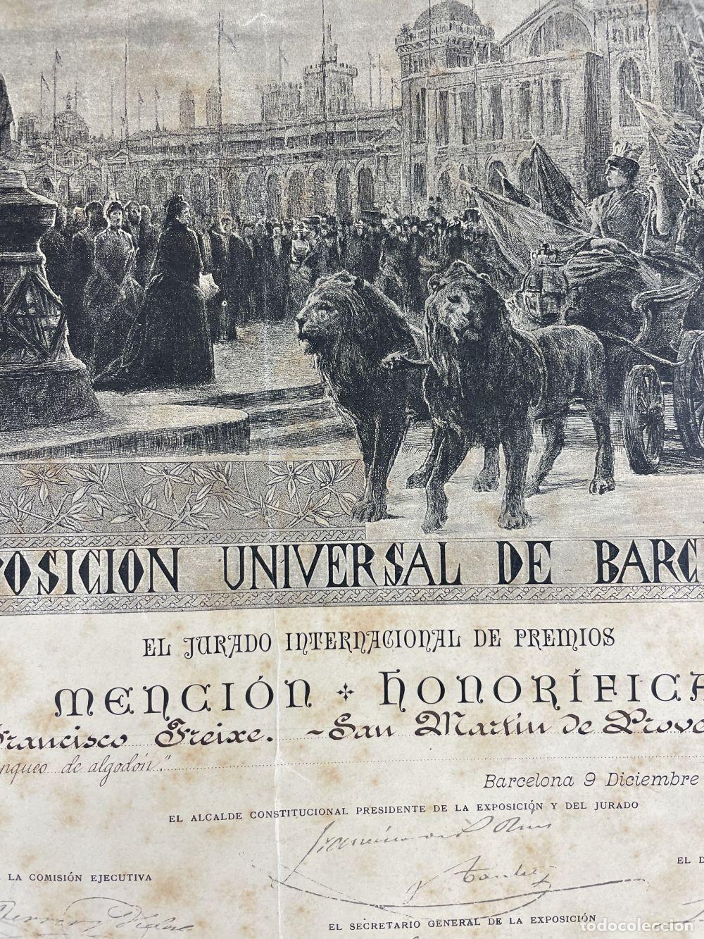 Documentos antiguos: TITULO MENCION HONORIFICA. EXPOSICI&Oacute;N UNIVERSAL DE BARCELONA. 1888 - Foto 8