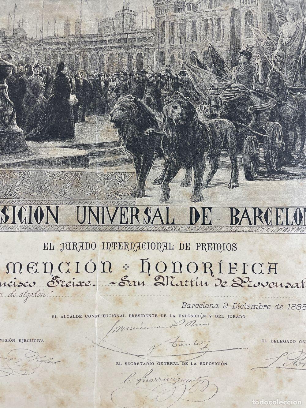 Documentos antiguos: TITULO MENCION HONORIFICA. EXPOSICI&Oacute;N UNIVERSAL DE BARCELONA. 1888 - Foto 12