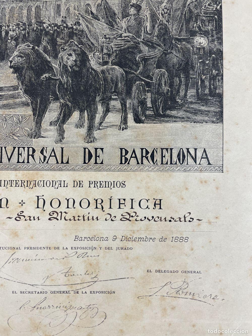Documentos antiguos: TITULO MENCION HONORIFICA. EXPOSICI&Oacute;N UNIVERSAL DE BARCELONA. 1888 - Foto 26