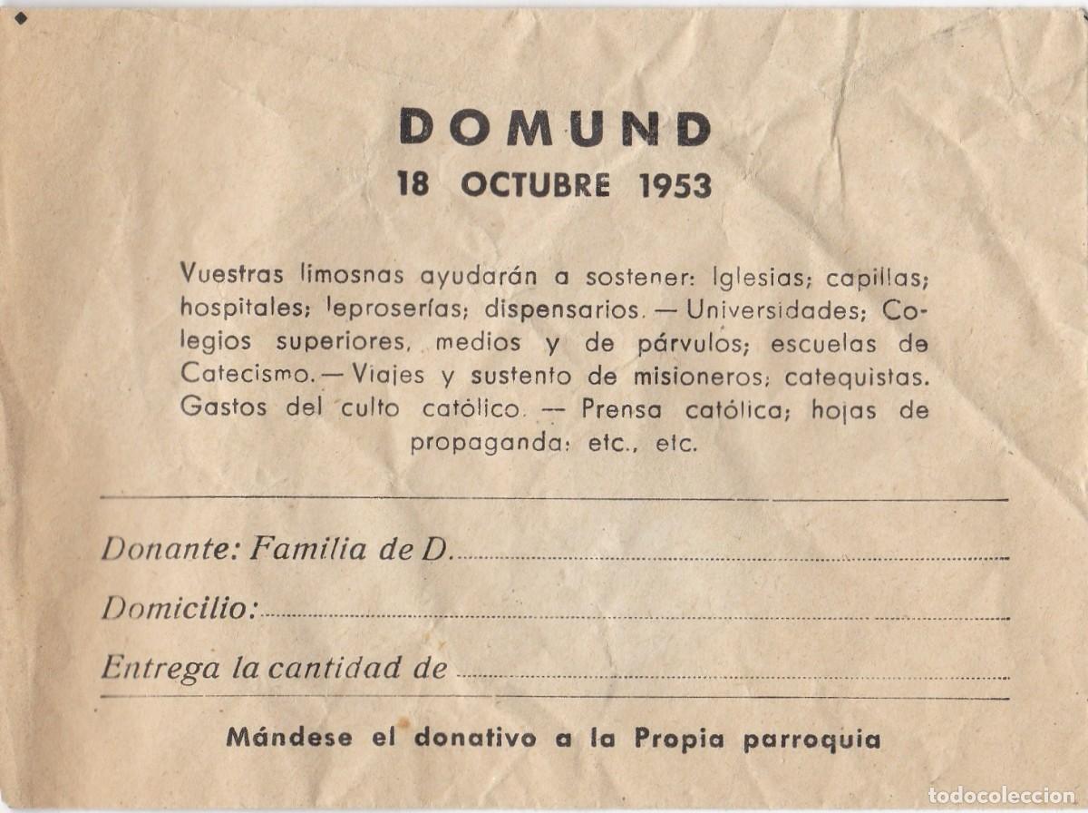 Documentos antiguos: Domund - 18 Octubre 1953 - Sobre para efectuar Donaciones - 125x90mm