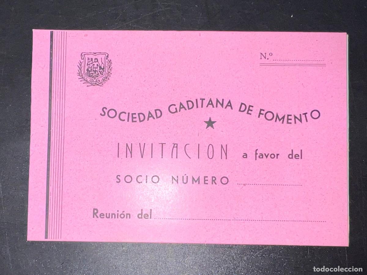 Alte Dokumente: TARJETA. INVITACI&Oacute;N A FAVOR DE SOCIO. SOCIEDAD GADITANA DE FOMENTO. C&Aacute;DIZ. VER