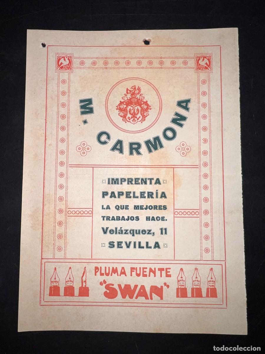 Alte Dokumente: CALENDARIO DE VIERNES SANTO TARDE. IMPRENTA PAPELERIA M. CARMONA. SEVILLA. PLUMA FUENTE SWAN.