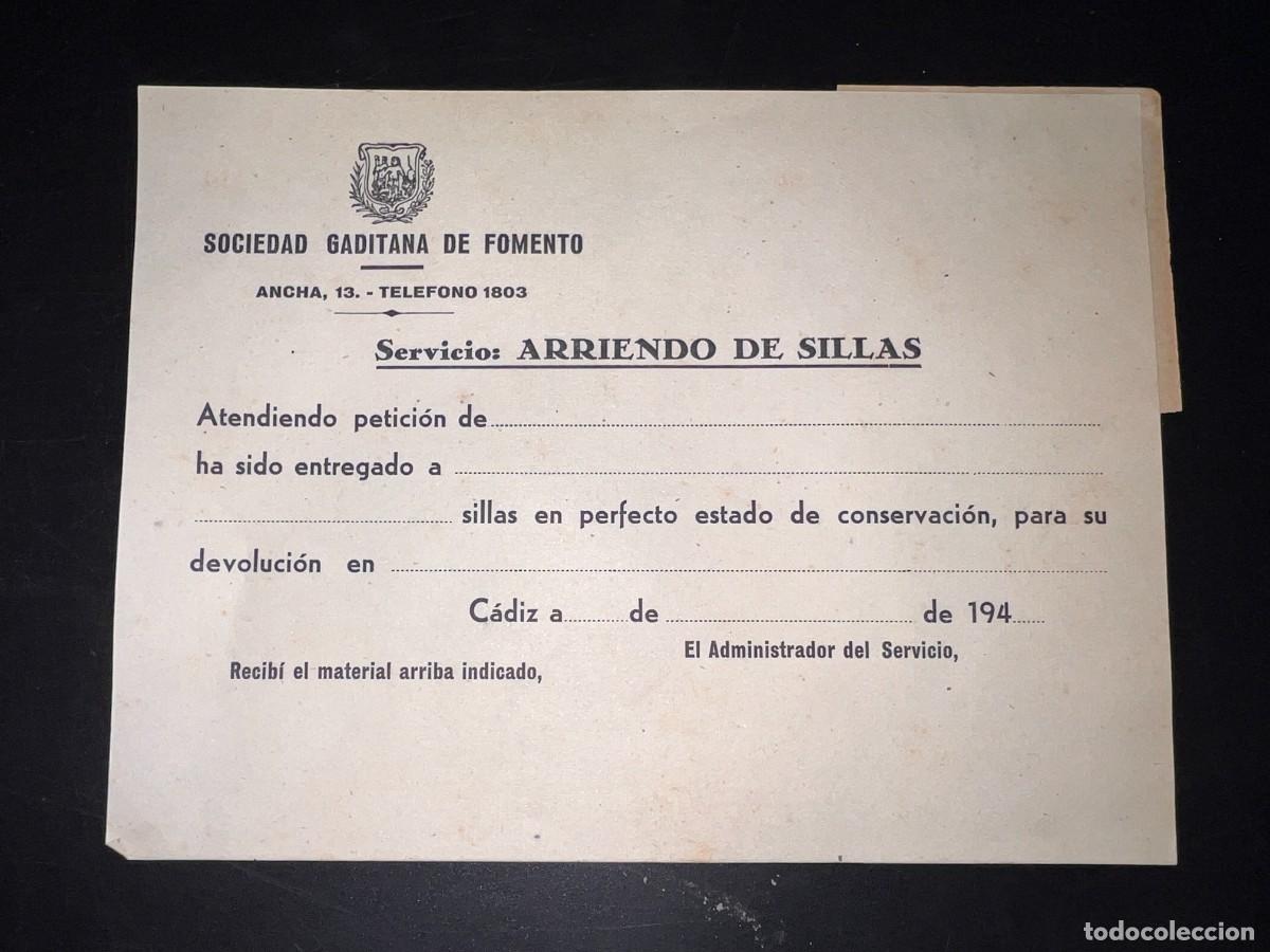 Alte Dokumente: ARRIENDO DE SILLAS. SOCIEDAD GADITANA DE FOMENTO. C&Aacute;DIZ, 1940. VER