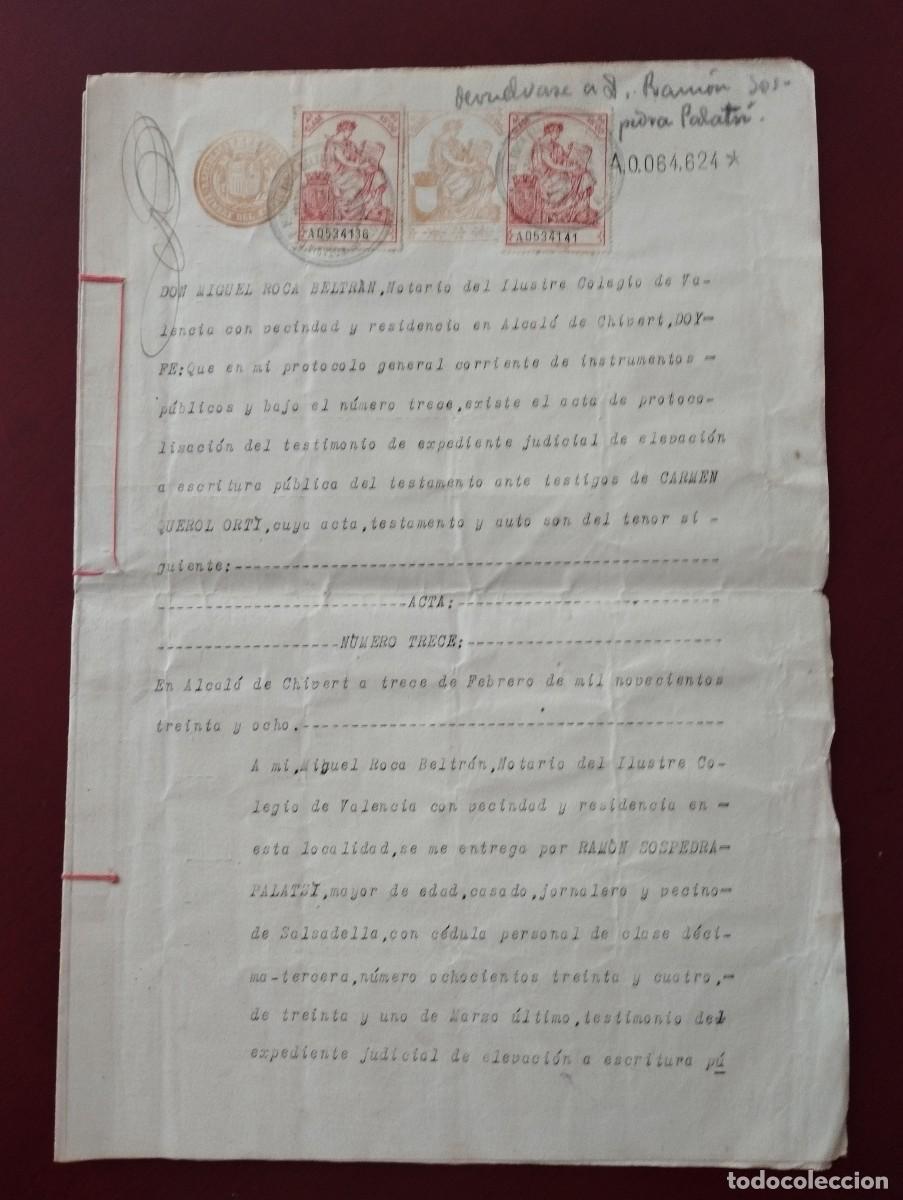 Documenti antichi: ESCRITURA PUBLICA DE TESTAMENTO ANTE TESTIGOS EN 1938