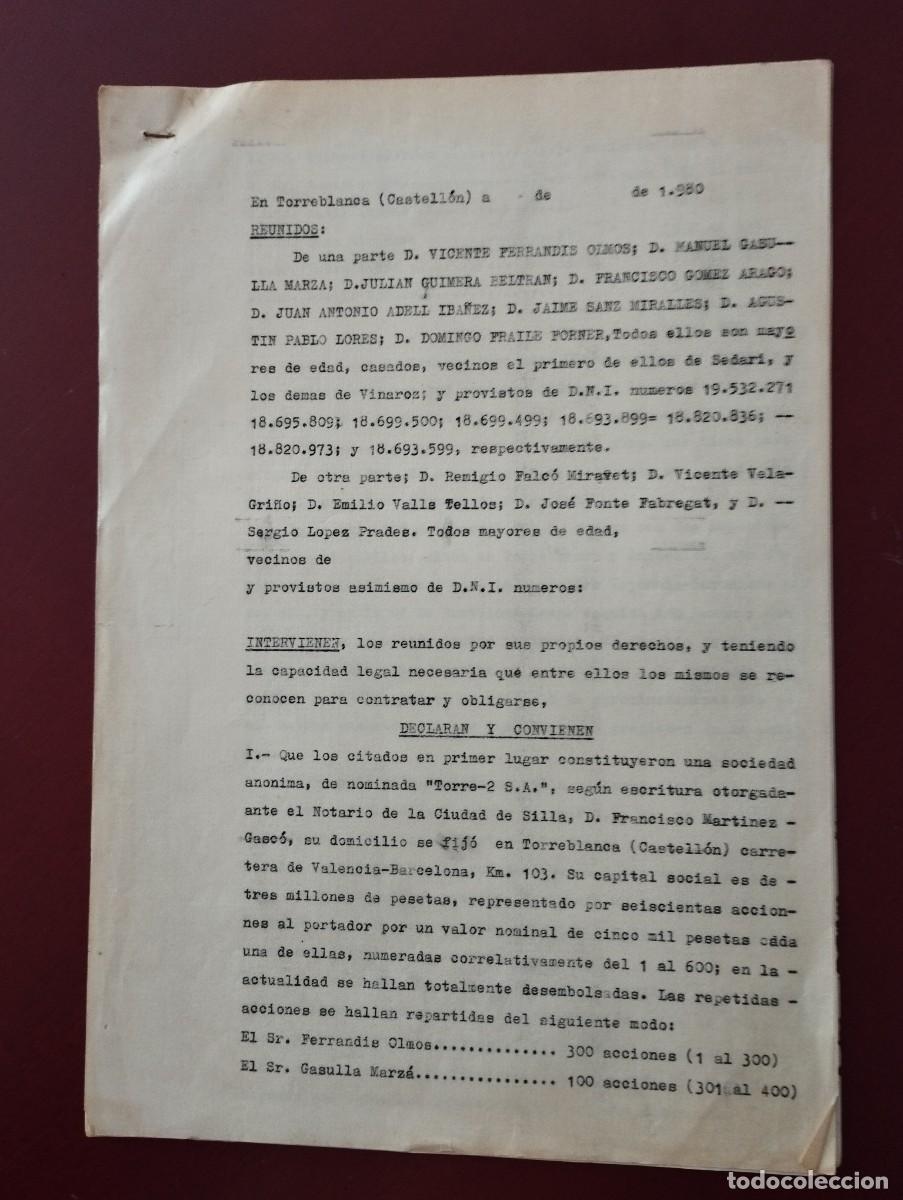 Documenti antichi: EN TORREBLANCA (CASTELL&Oacute;N) SOCIOS MANIFIESTAN CAMBIOS EN LA SOCIEDAD 1980