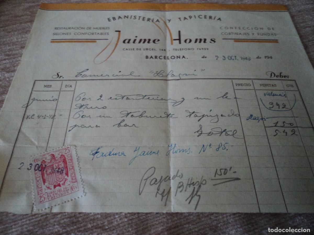 Alte Dokumente: factura de jaime homs, ebanisteria y tapiceria 1948