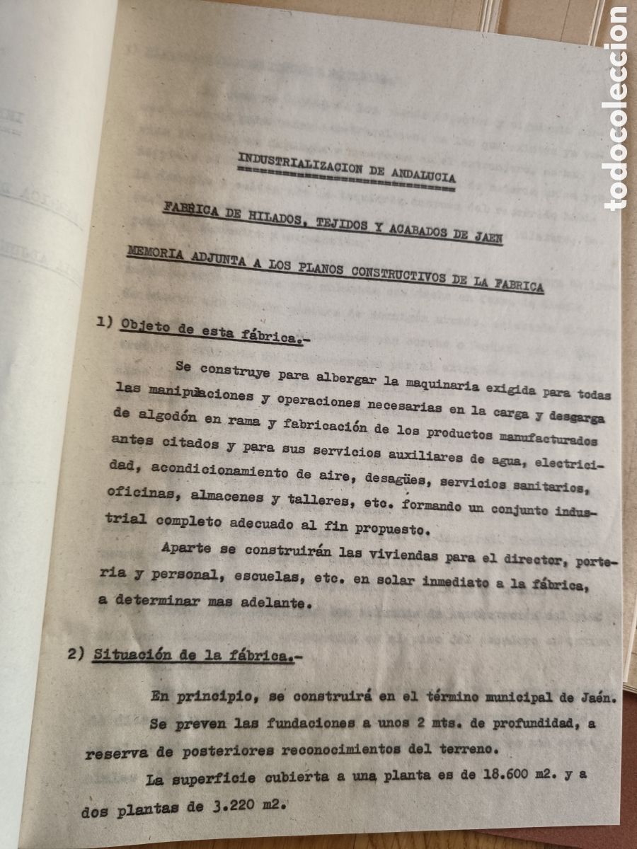 Documentos antiguos: Proyecto de Algodonera de Ja&eacute;n 1957 memoria y planos constructivos - Foto 3