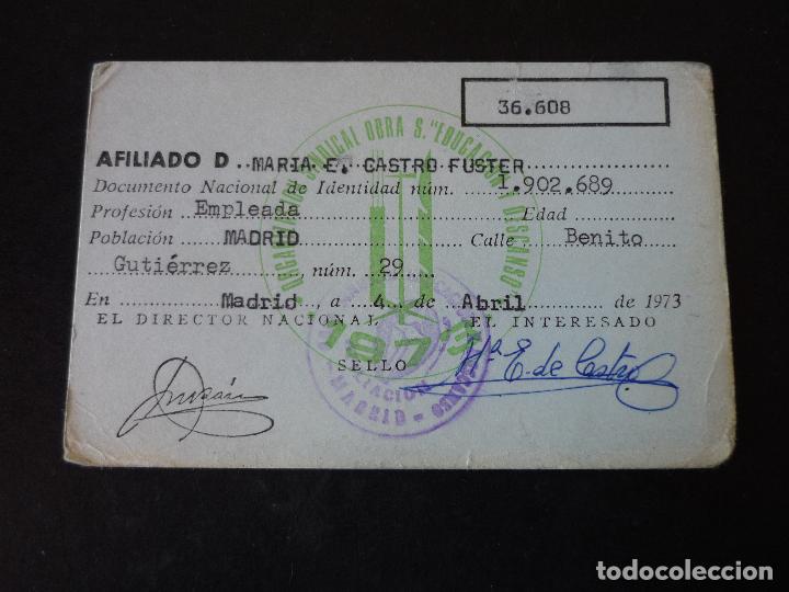Documentos antiguos: CARNET ORGANIZACION SINDICAL OBRA SOCIAL EDUCACION Y DESCANSO 1973