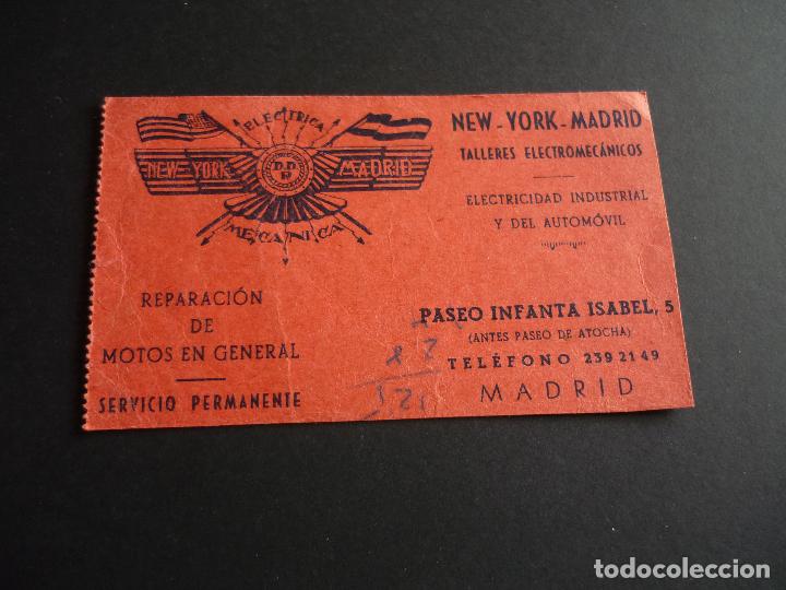 Documentos antiguos: MADRID TALLERES ELECTROMECANICOS NEW YORK MADRID TARJETA