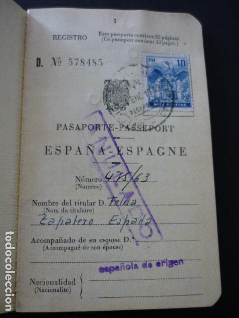 Documentos antiguos: PASAPORTE ESPA&Ntilde;A 1963 - Foto 2