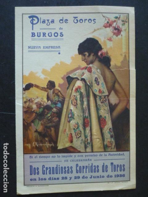 Documentos antiguos: BURGOS PROGRAMA DIPTICO CORRIDAS DE TOROS 1936