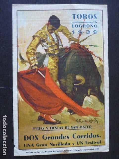 Documentos antiguos: LOGRO&Ntilde;O PROGRAMA DIPTICO CORRIDAS DE TOROS 1939 - Foto 1