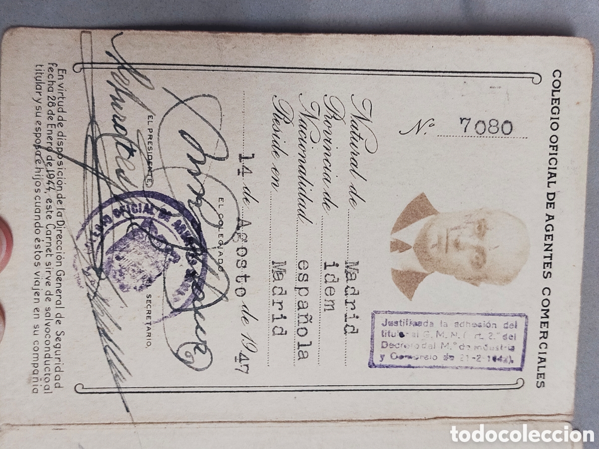 Documentos antiguos: CARNET DE IDENTIDAD DE AGENTE COMERCIAL. 1947 - Foto 4