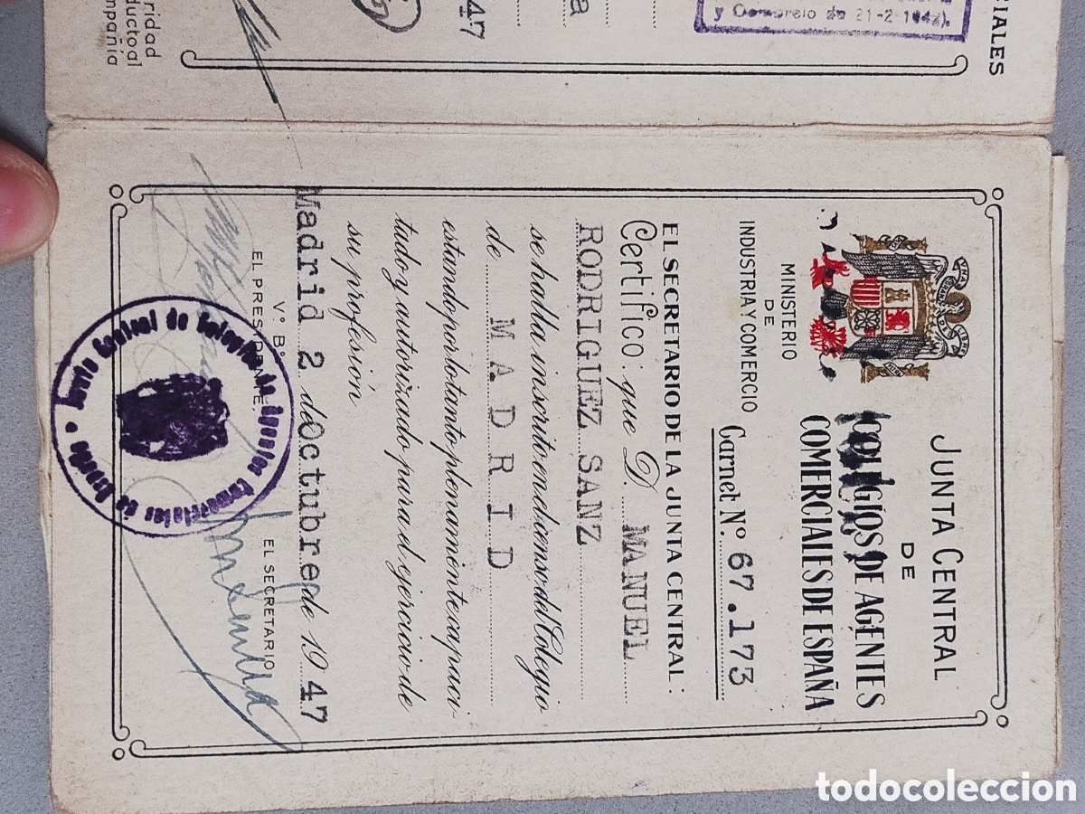 Documentos antiguos: CARNET DE IDENTIDAD DE AGENTE COMERCIAL. 1947 - Foto 5